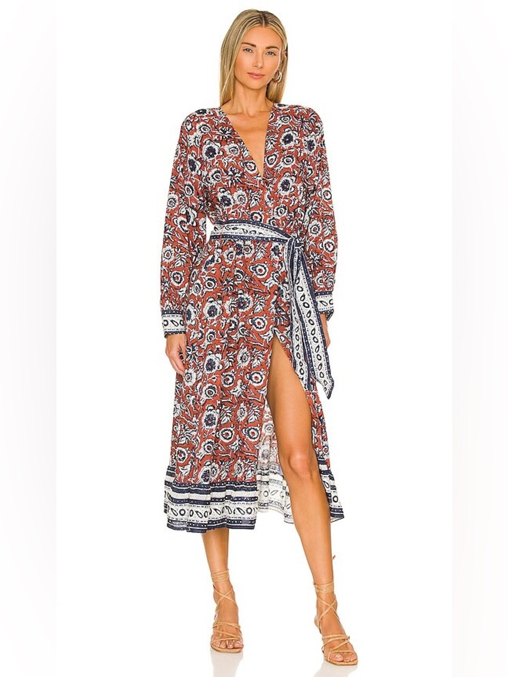 REVOLVE Cleobella Floral Wrap Midi Dress with Tie Waist